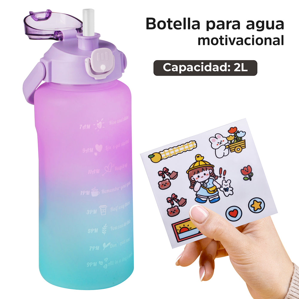 Botella de agua motivacional capacidad 2 litros