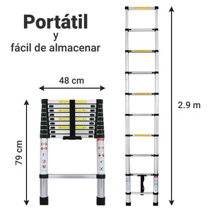 Escalera portátil Telescópica de aluminio 2.9 Mts