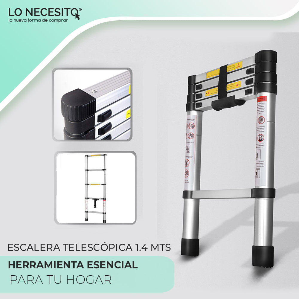 Escalera multiuso retráctil, fácil de guardar, y transportar a cualquier lugar.