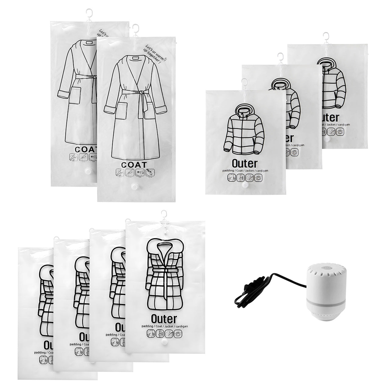 Bolsas colgantes de almacenamiento al vacío - Set de 9 bolsas y bomba eléctrica | AG Box