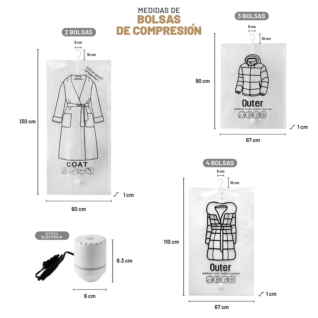 Bolsas colgantes de almacenamiento al vacío - Set de 9 bolsas y bomba eléctrica | AG Box