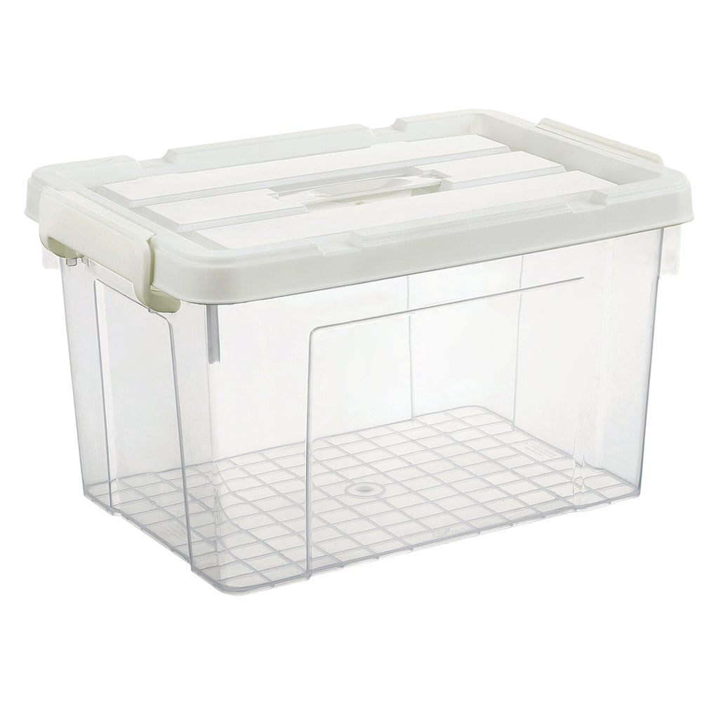 
                  
                    "Caja de almacenamiento con tapa y asas de seguridad Transparente Cap 25 L."
                  
                