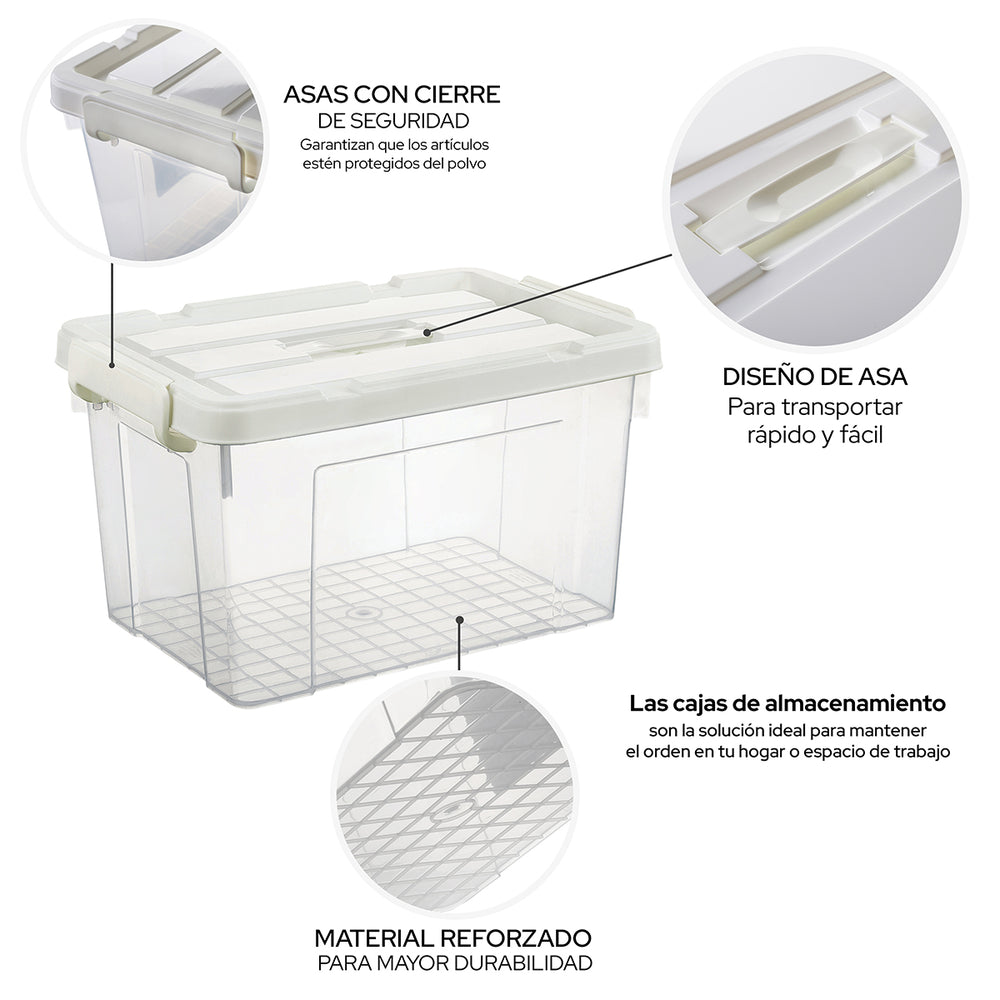 
                  
                    "Caja de almacenamiento con tapa y asas de seguridad Transparente Cap 25 L."
                  
                