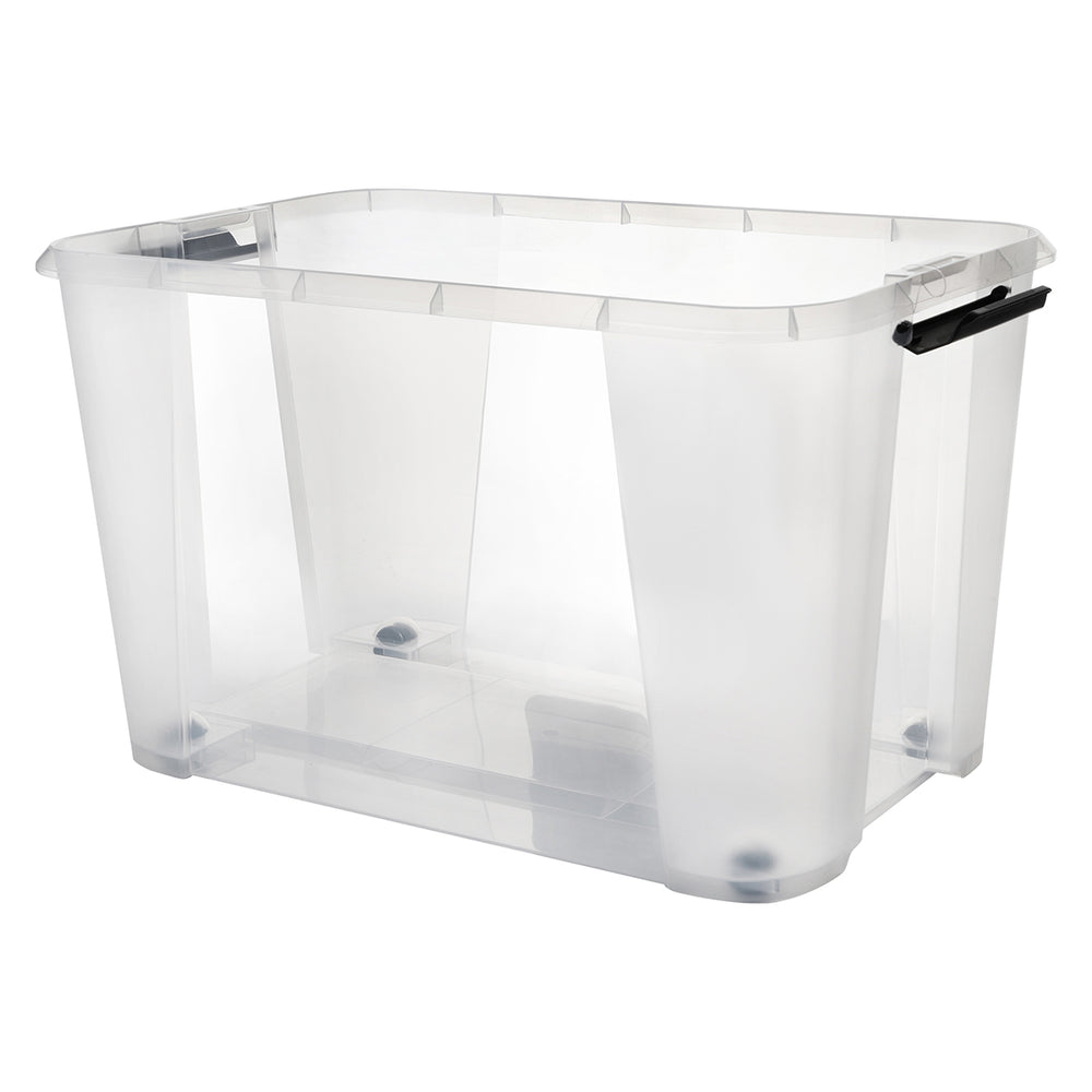 
                  
                    "Caja de almacenamiento con ruedas y tapa con asas de seguridad Transparente Cap 32 L."
                  
                