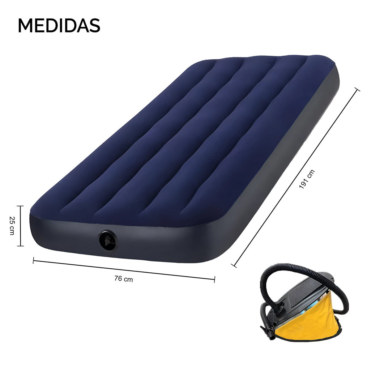 COLCHON DE AIRE INFLABLE CON BOMBA DE PIE AZUL