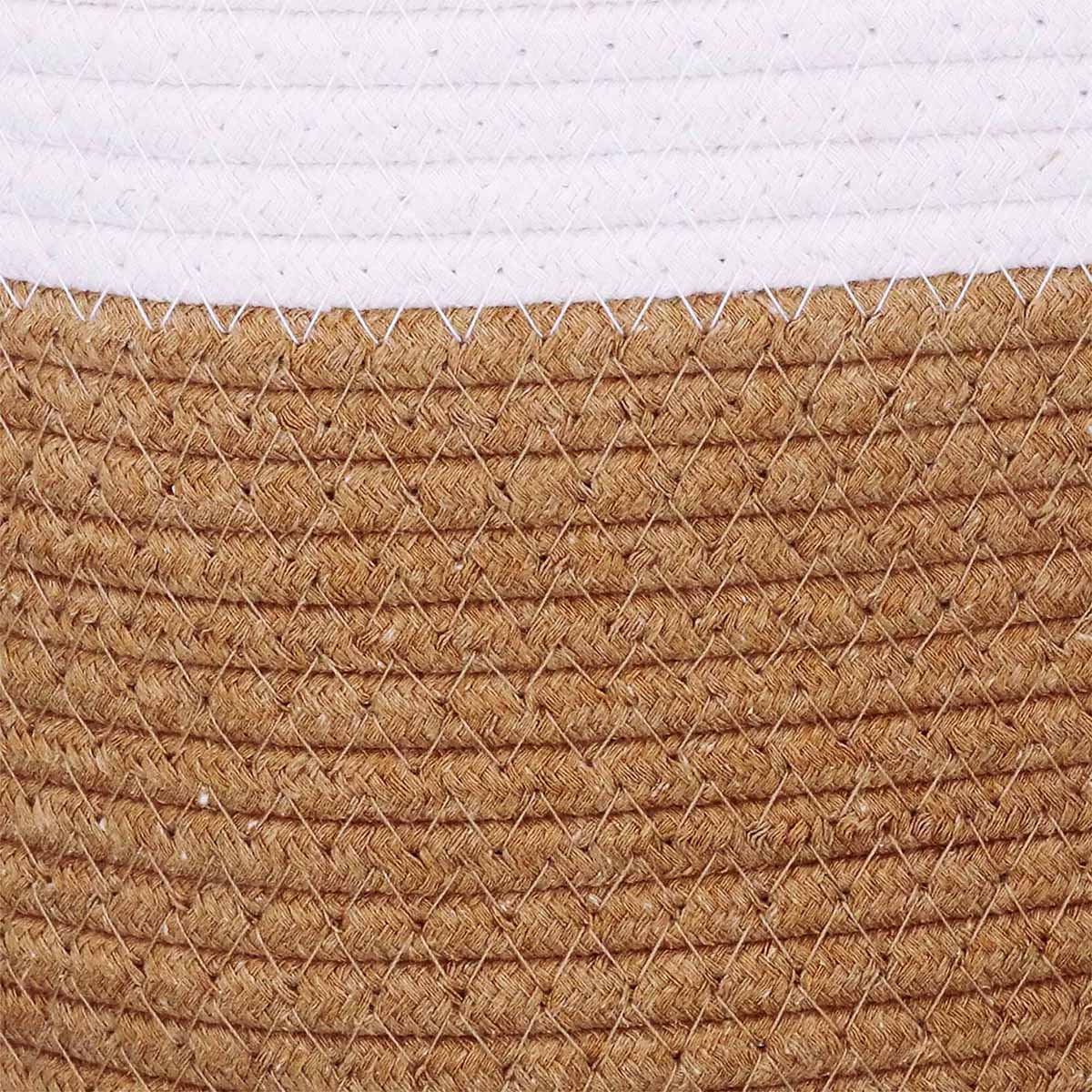 Acercamiento a la textura del tejido trenzado de algodon y lino del contenedor textil bicolor