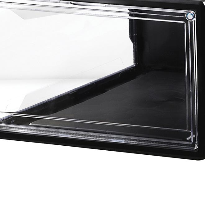 Caja zapatera de plastico con puerta frontal magnetica y tapa de alta claridad