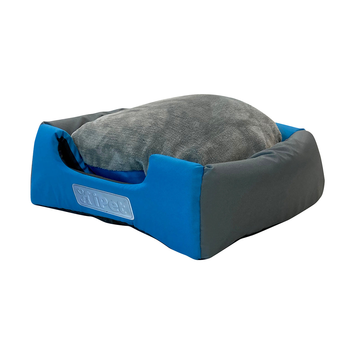 Cama para mascota transformada en modo sofa acolchado tras plegar la estructura superior del iglu para un diseño abierto