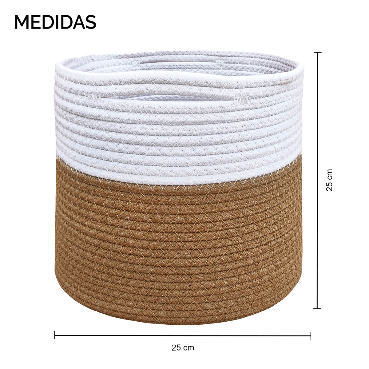 Dimensiones de la canasta tejida bicolor de 20 litros 25 x 25 x 25 cm para closet