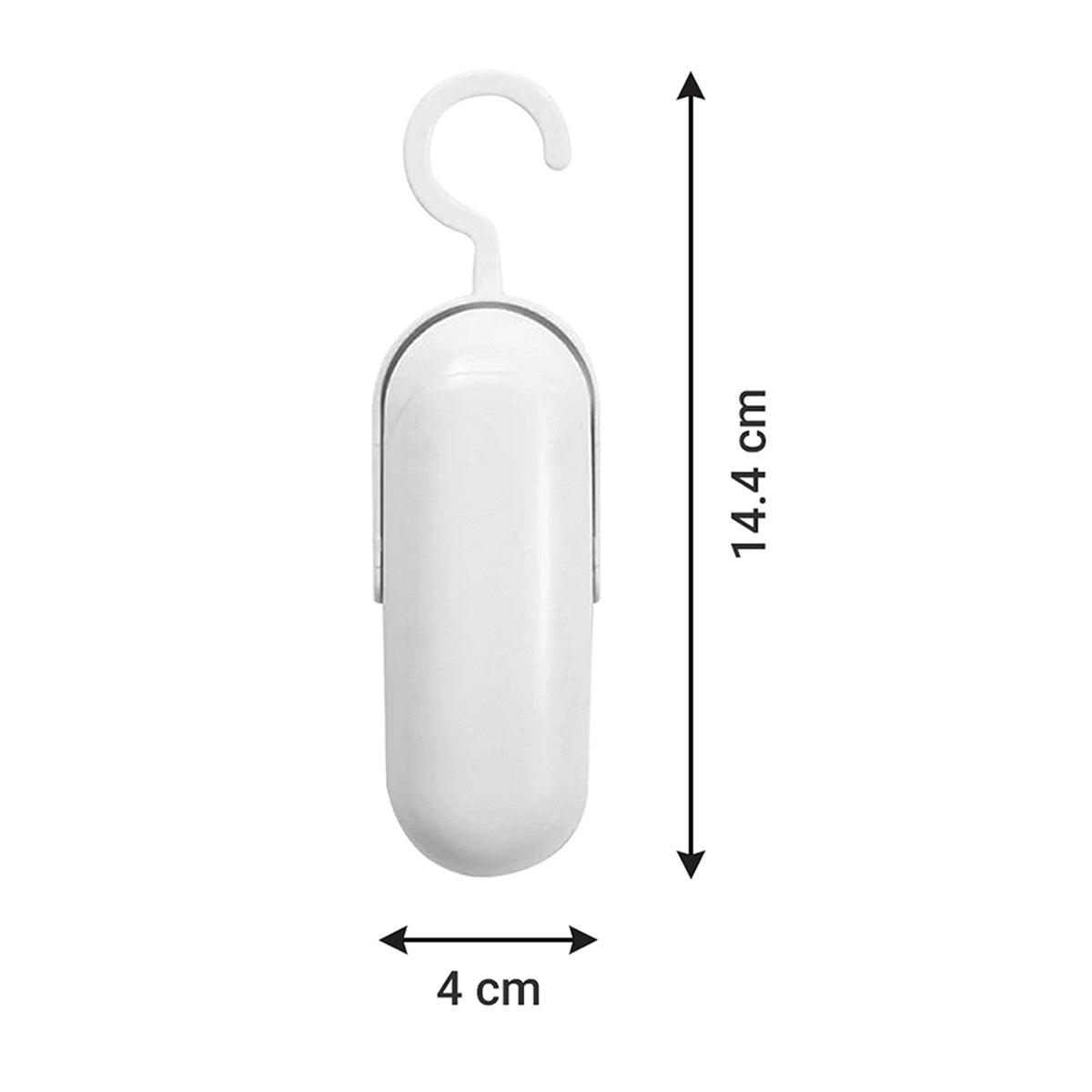 Dimensiones del mini sellador de bolsas manual de 14.4 cm con gancho integrado