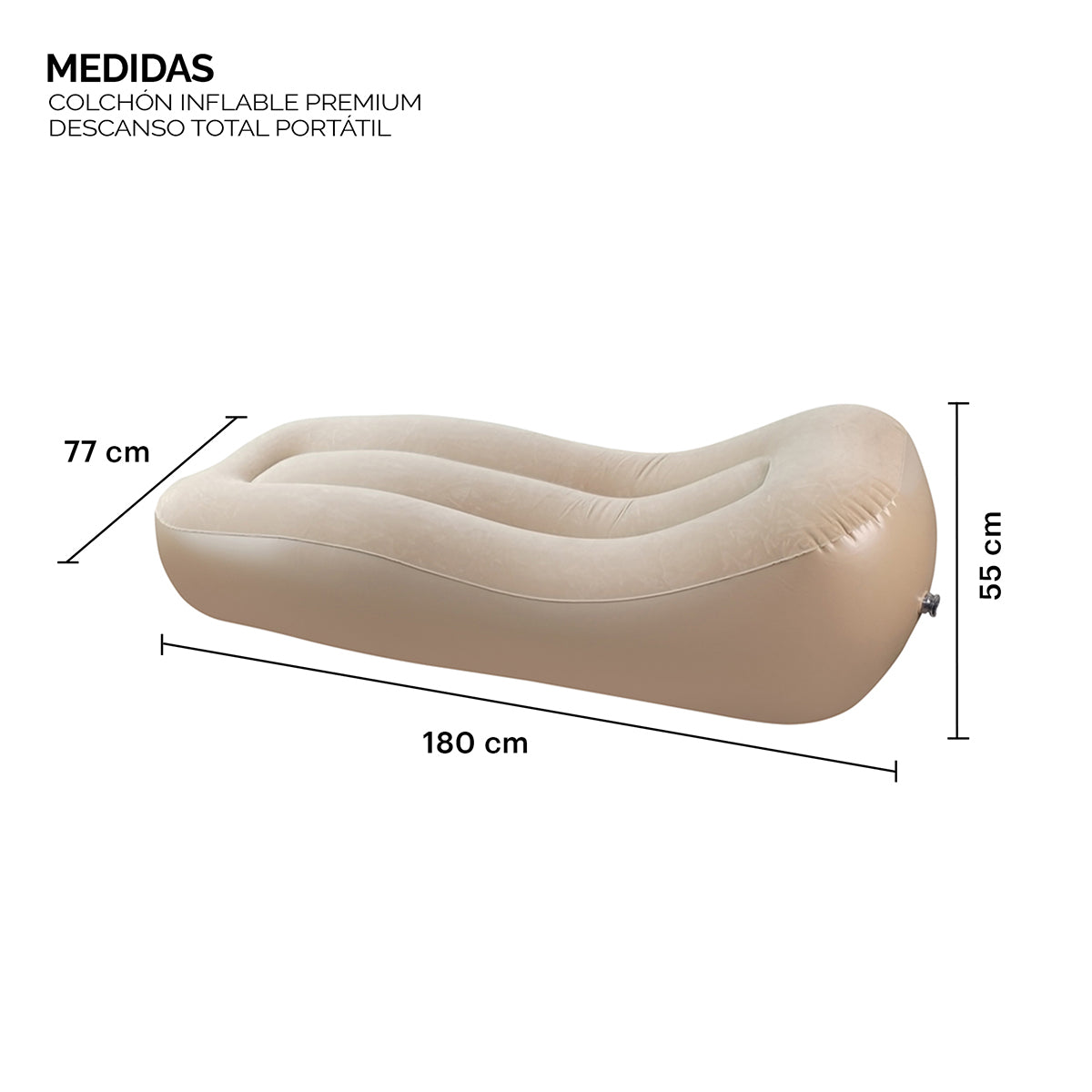 Infografia de dimensiones del sillon inflable cm en color beige