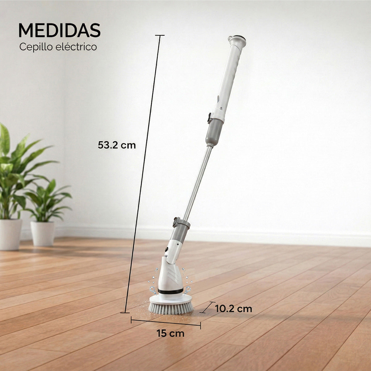 Infografia del cepillo de limpieza con dimensiones de 117 cm x 13 cm para limpieza ergonomica