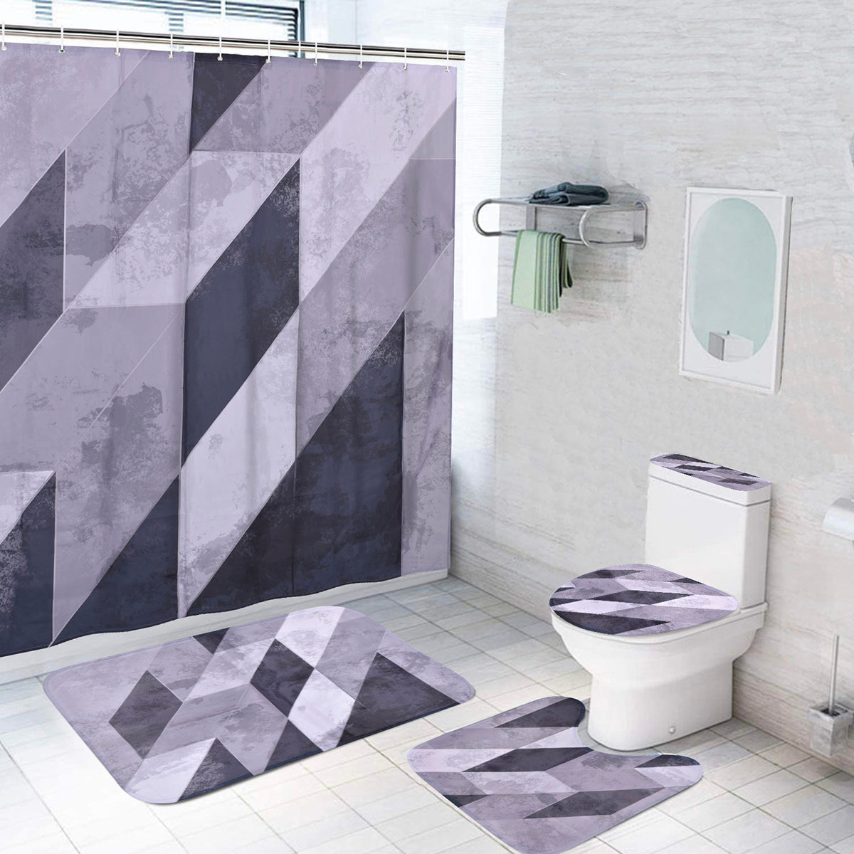 Juego de alfombras de baño y cortina decorativa para regadera Set 4 piezas