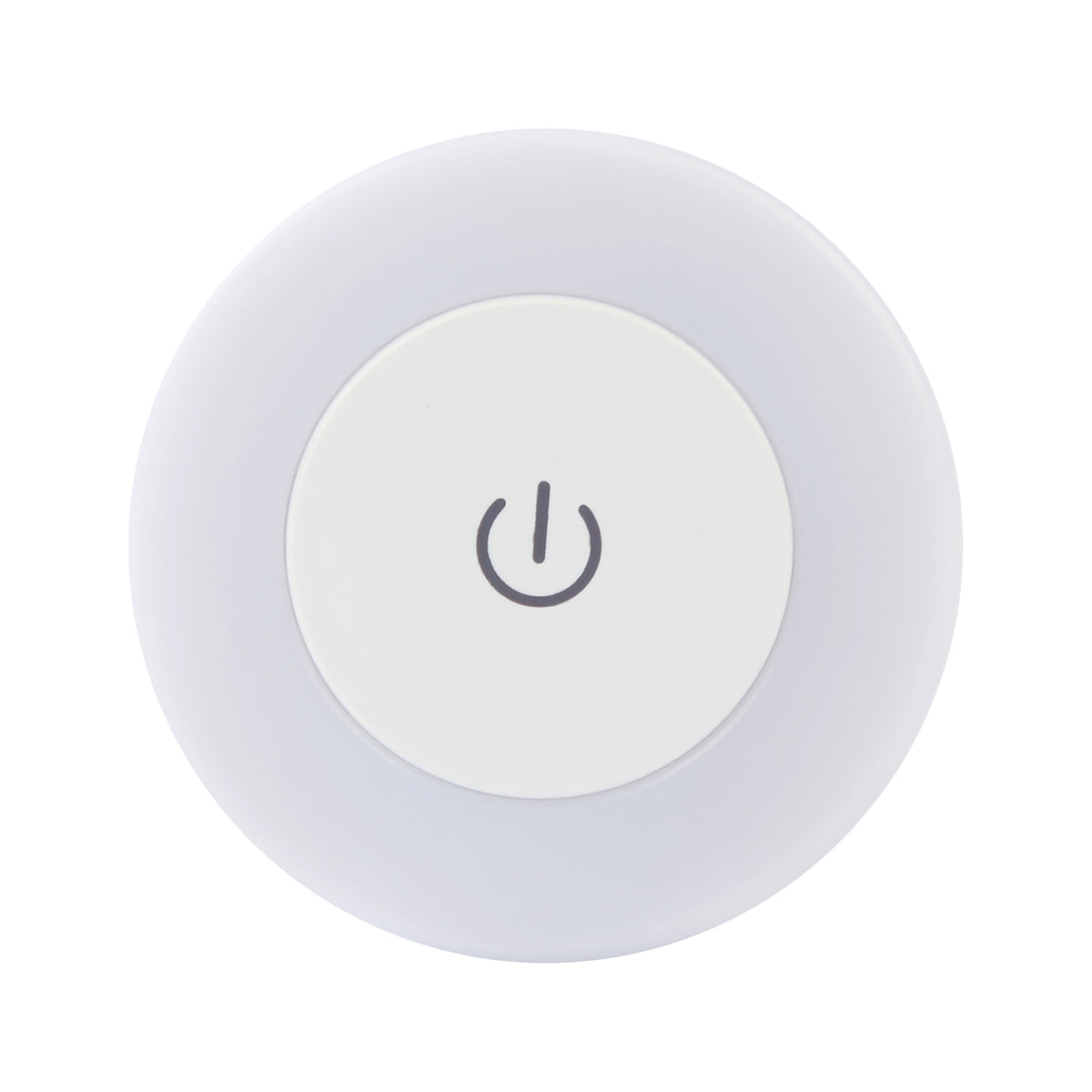 Lampara LED circular blanca recargable por USB con sensor de movimiento y diseño tactil sobre fondo blanco de Lo Necesito