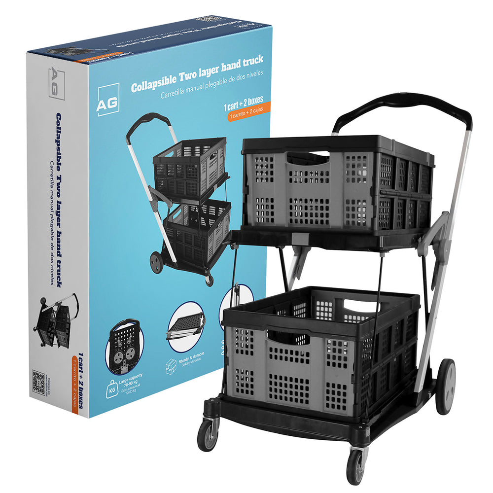 
                      
                        Carrito plegable de 2 niveles para compras y set de 3 contenedores herméticos.
                      
                    