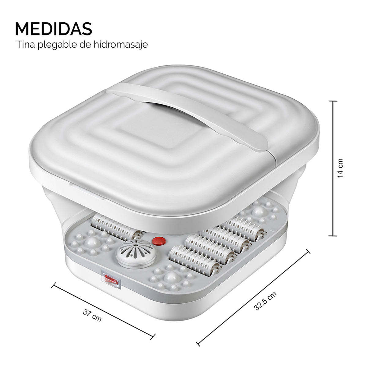 Medidas de la tina para pies abierta y plegada: ahorro de espacio con solo 7 cm de grosor al guardar
