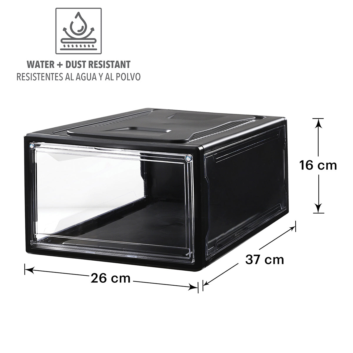 Medidas de organizador de zapatos de plastico transparente de 37x26x16 cm