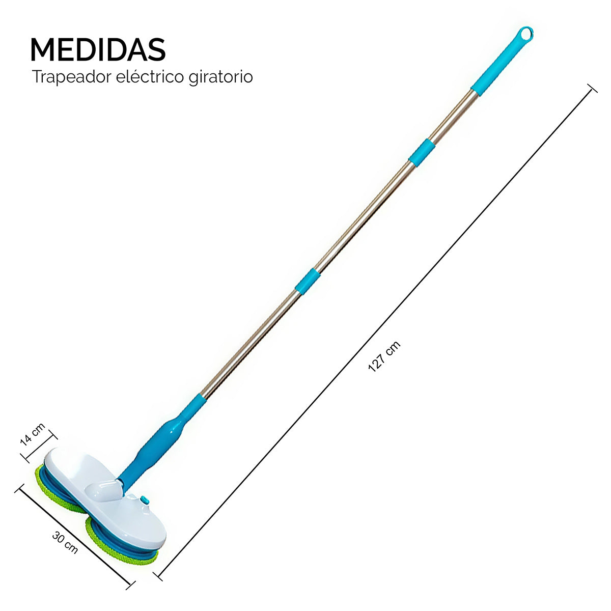 Medidas detalladas del trapeador electrico inalambrico 28.6 x 13.5 x 112.2 cm