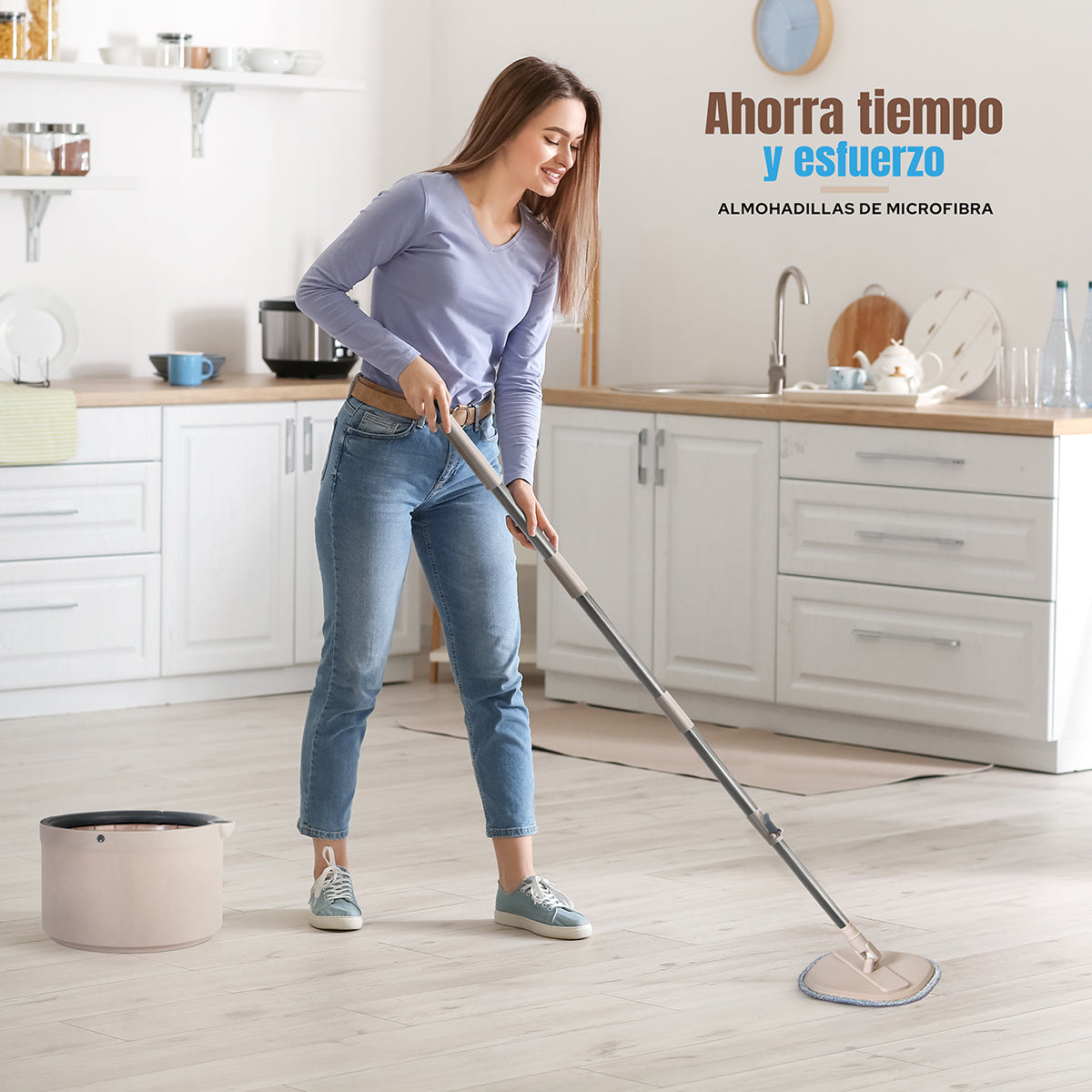 Turbo spin mop auto-Lavado 360°: Limpieza profunda sin esfuerzo