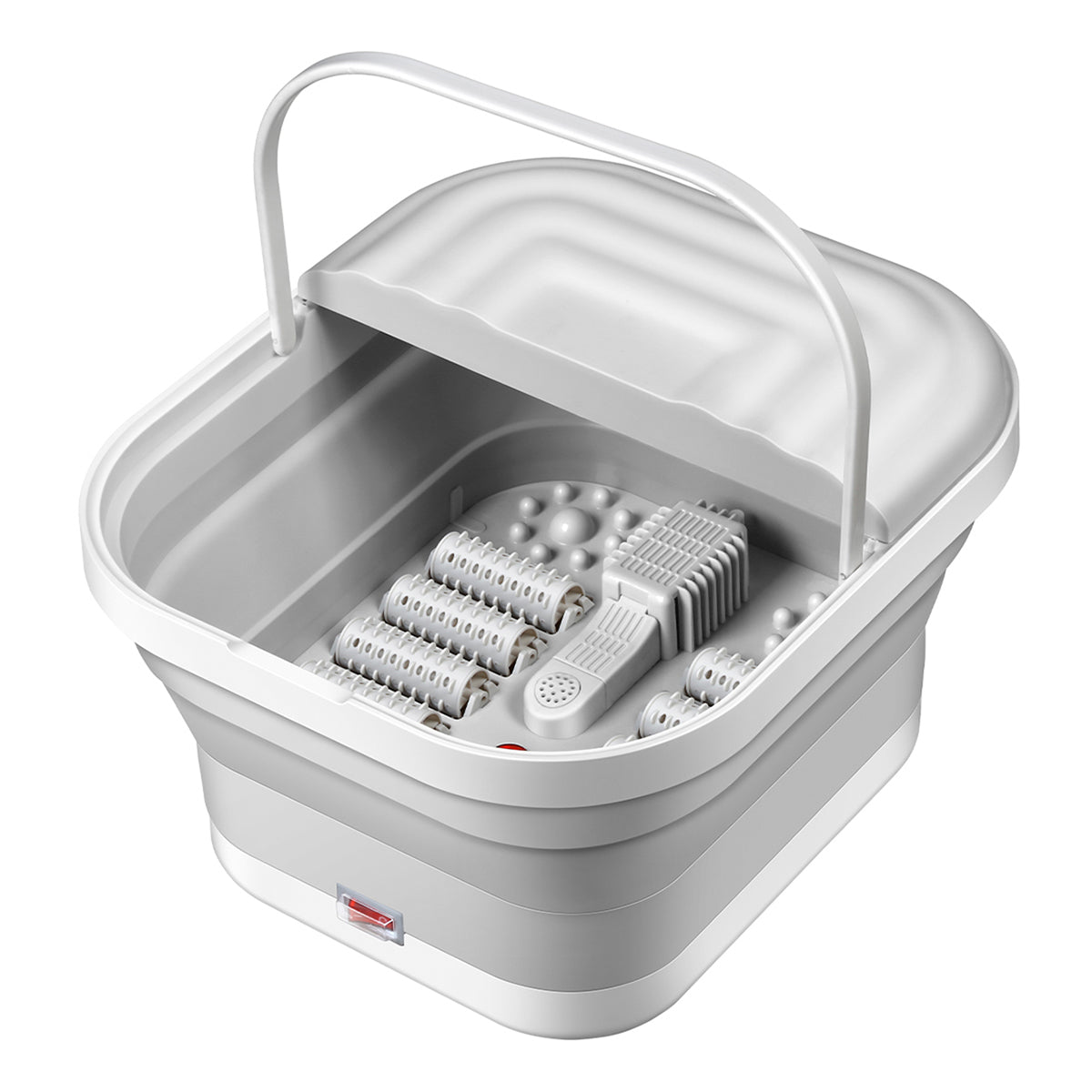 Tina para pies plegable blanca y gris con rodillos de masaje manual para pedicure en casa