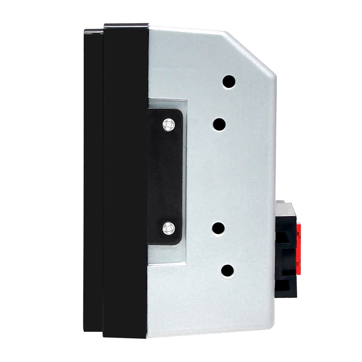 Vista lateral del autoestéreo de pantalla donde se aprecia la profundidad del chasis y los conectores de audio y video