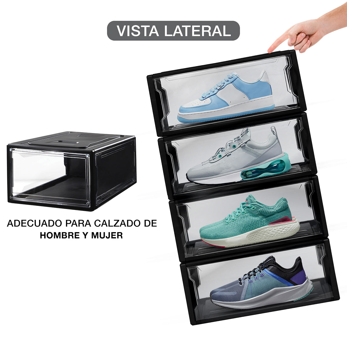 Sneakers Box Small Premium Zapatera Negra Wendy Set 4 piezas.