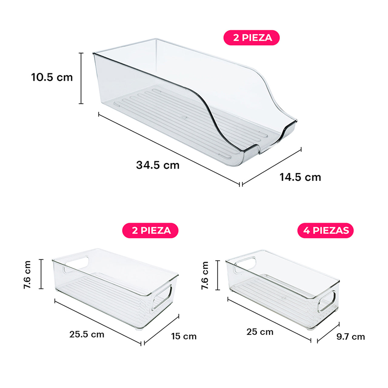 infografia con las medidas de cajas organizadoras de ag box transparentes 