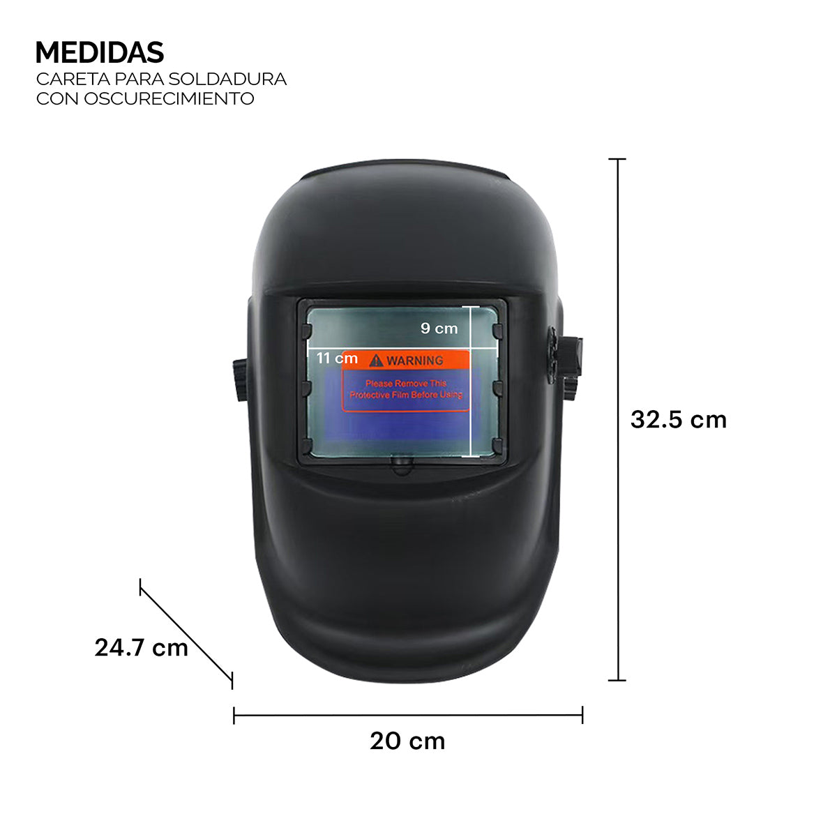 infografia de mascara de soldadura automatica con visor inteligente de alta definicion