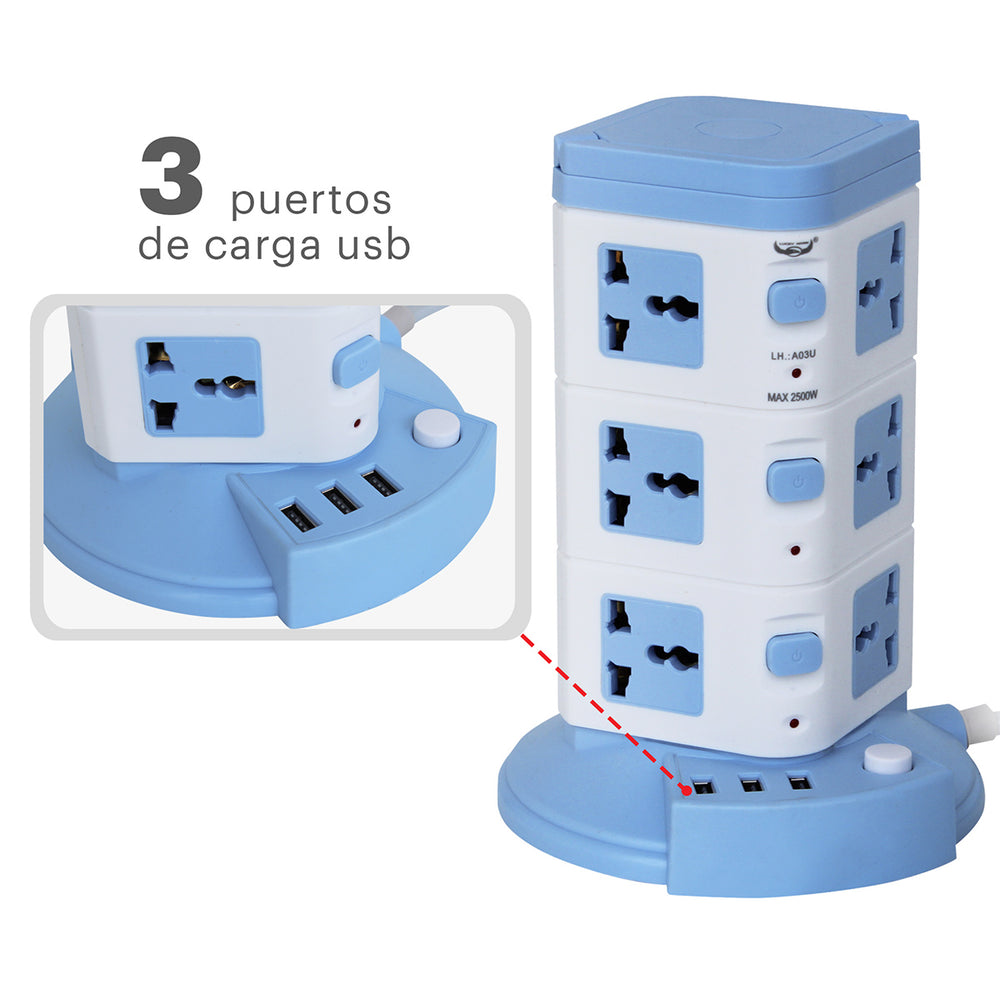 Torre multicontacto de 12 contactos y 3 USB